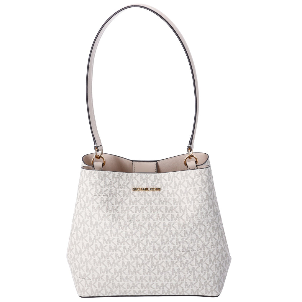 Michael Kors Pratt Medium  Shoulder Bucket Bag Signature Logo Light Cream MK