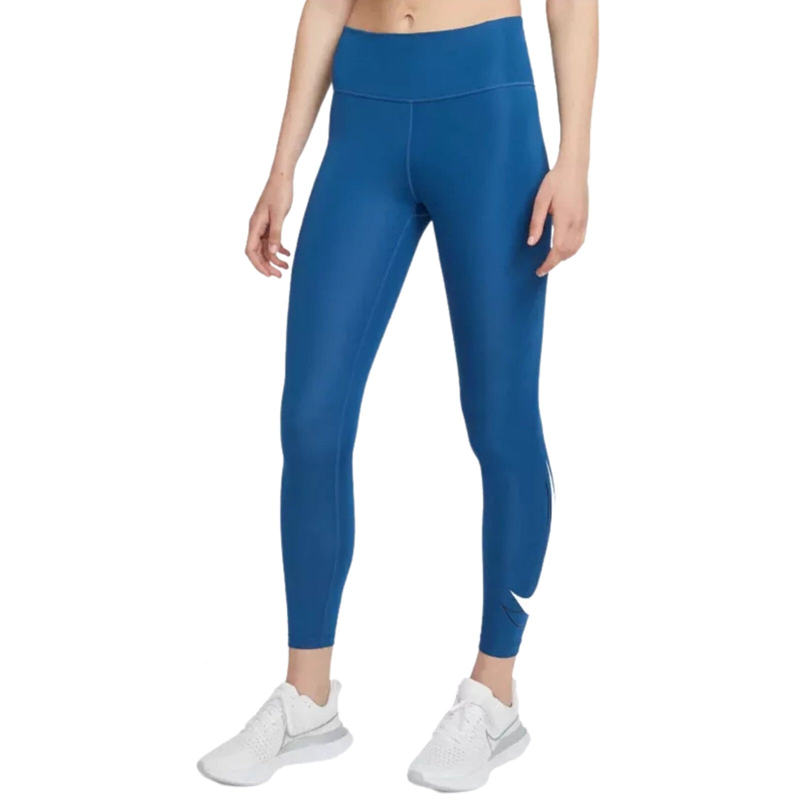 NIKE Women's Dri-Fit Swoosh Run 7/8 Mid Rise Leggings sz L Large Court Blue
