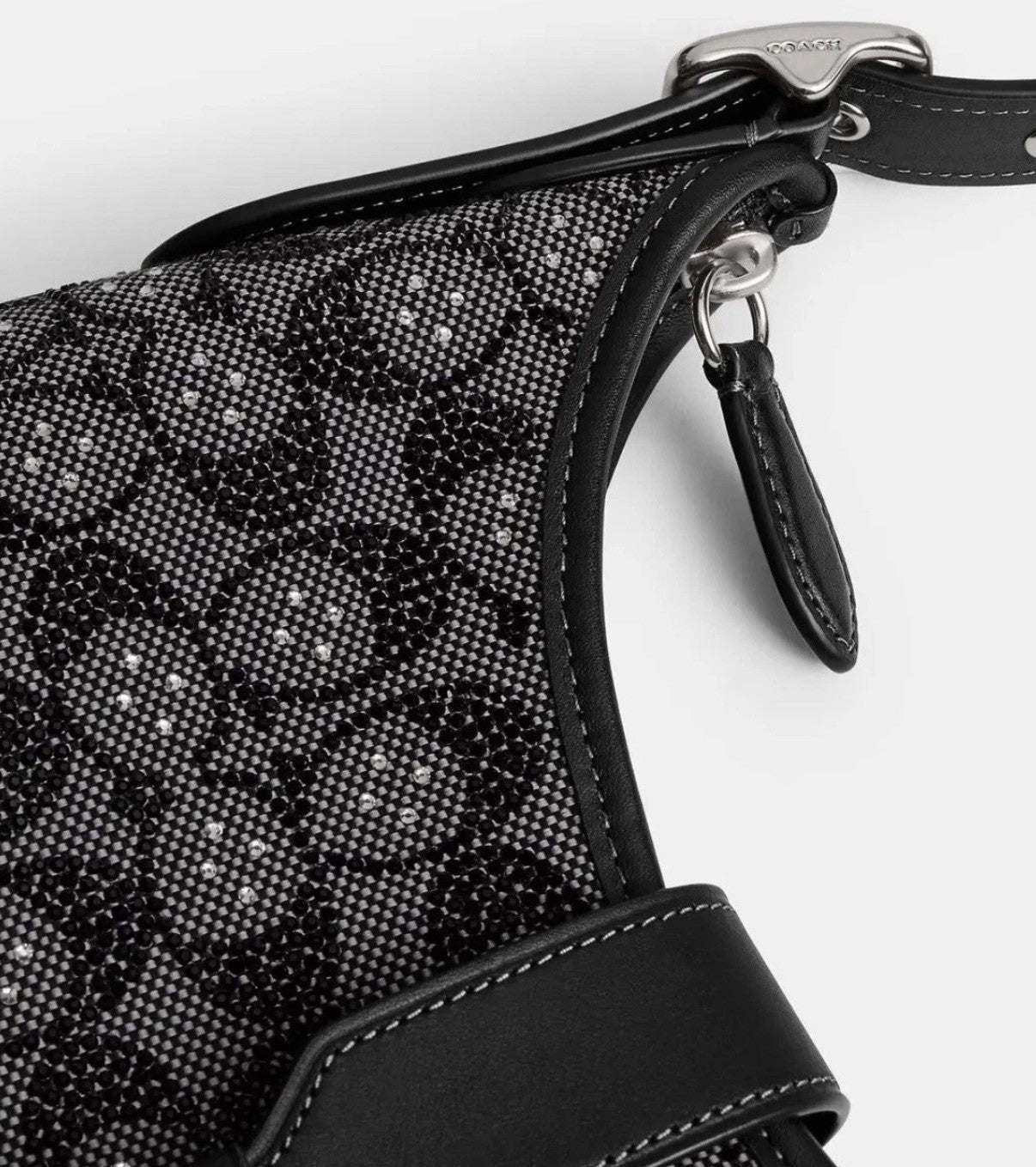 Coach Hamptons Hobo Bag Crystal Signature Jacquard Silver Black NEW