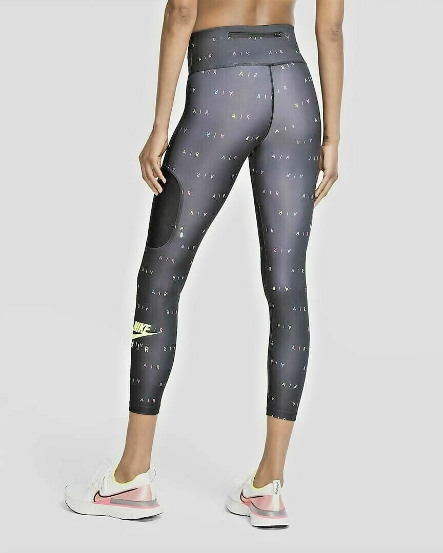 Nike Air Womens 7/8 Logo Prints Running Leggings DJ0899-010 Black