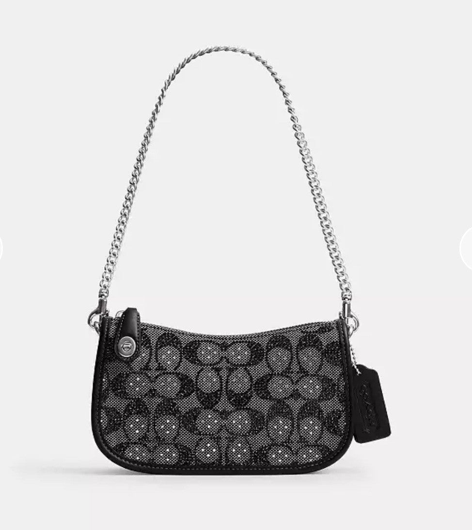 NWT Coach Swinger 20 Bag With Chain In Crystal Signature Jacquard CW568 Black