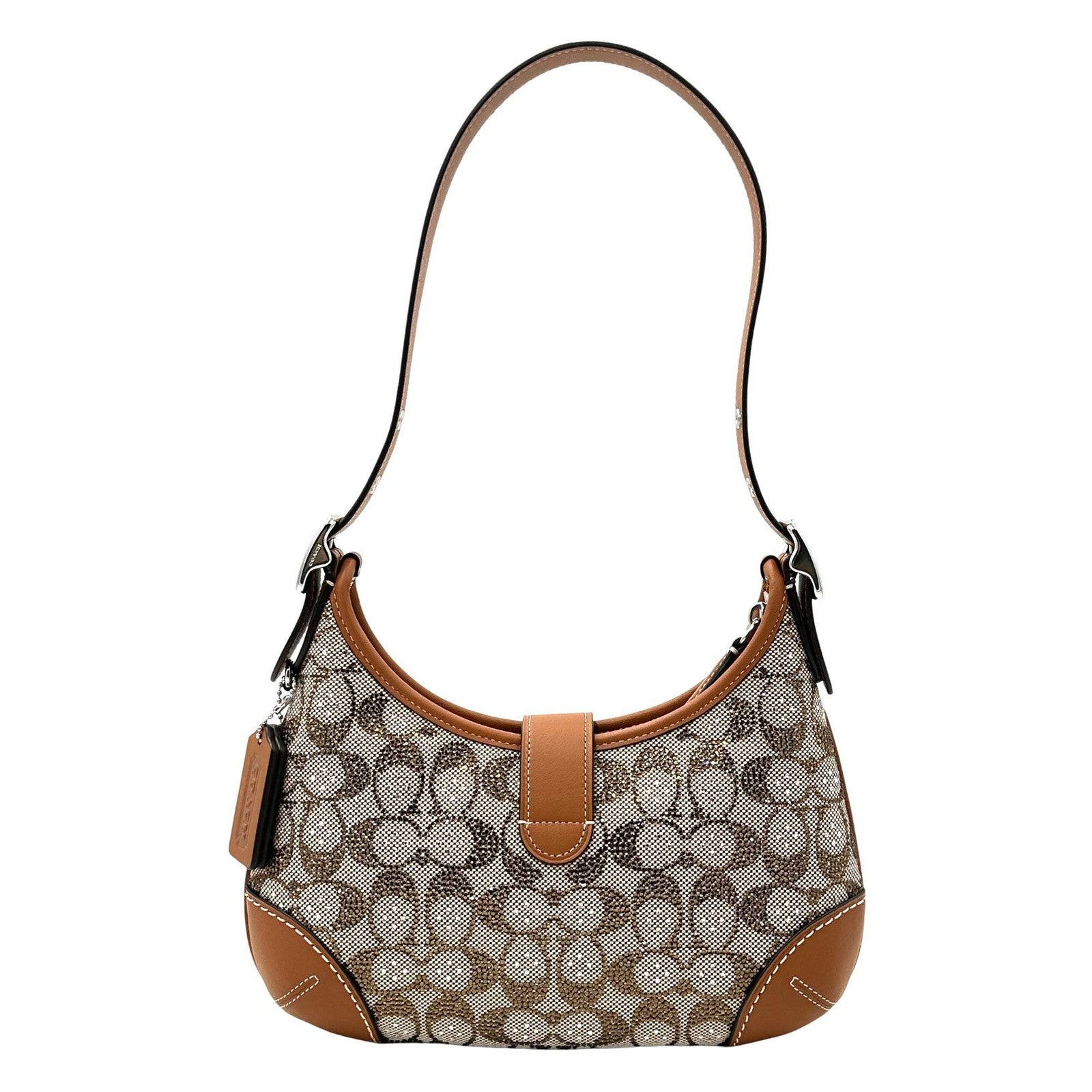Coach Hamptons Hobo Bag In Crystal Signature Jacquard- Silver/Burnished Amber