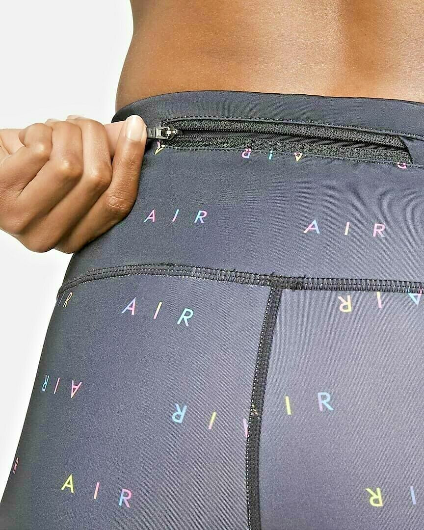 Nike Air Womens 7/8 Logo Prints Running Leggings DJ0899-010 Black