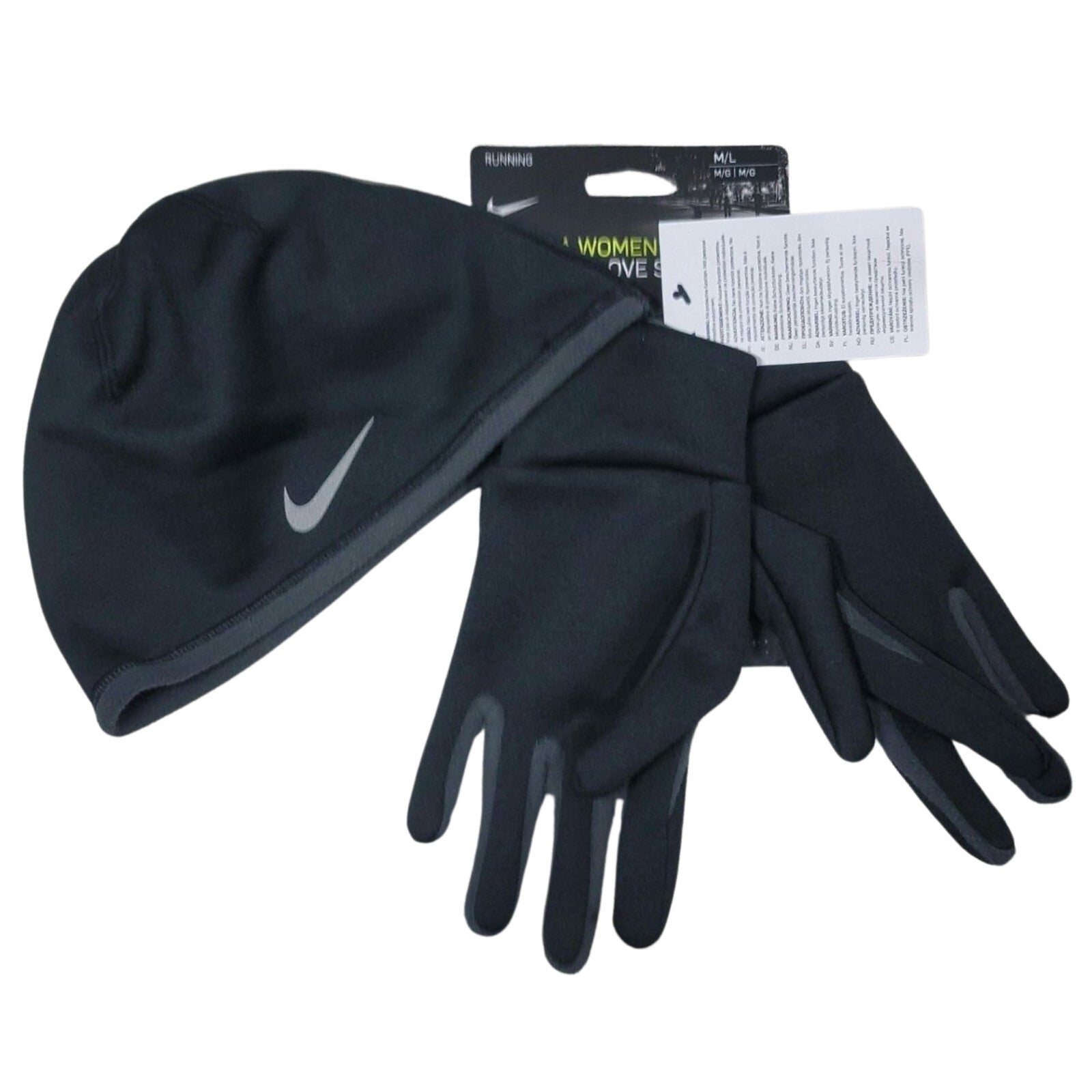 NIKE Women's Therma Hat and Glove Set sz Medium / Large Black Gray Running