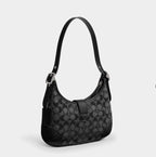 Coach Hamptons Hobo Bag Crystal Signature Jacquard Silver Black NEW