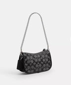 NWT Coach Swinger 20 Bag With Chain In Crystal Signature Jacquard CW568 Black