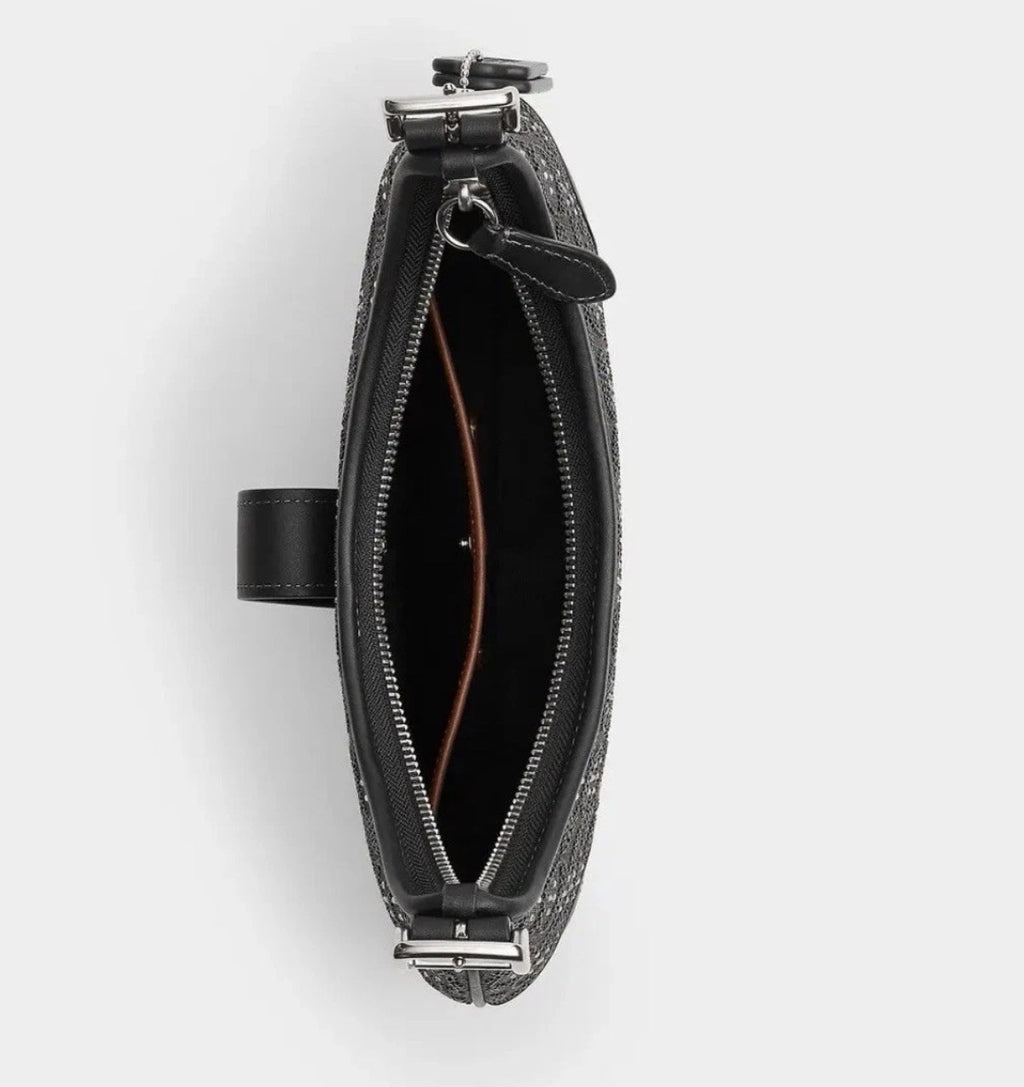 Coach Hamptons Hobo Bag Crystal Signature Jacquard Silver Black NEW