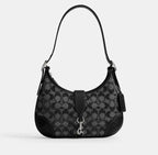 Coach Hamptons Hobo Bag Crystal Signature Jacquard Silver Black NEW