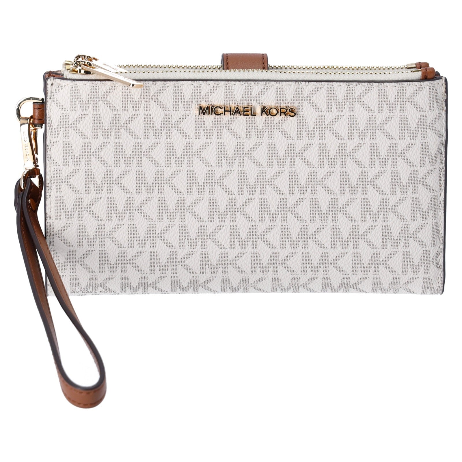 Michael Kors Jet Set Travel Double Zip Phone Wristlet MK Vanilla Signature