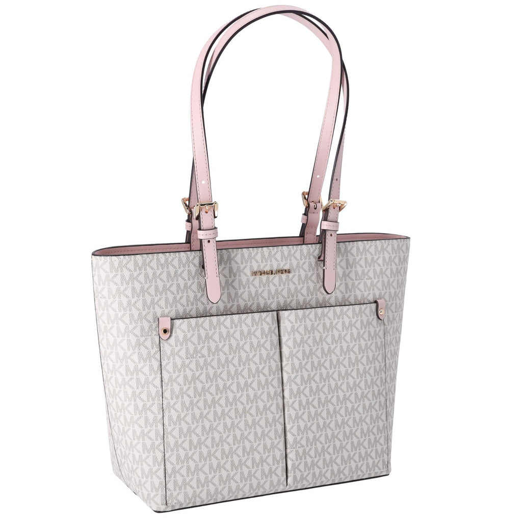 Michael Kors Jet Set Travel Medium Double Pocket Tote Vanilla MK Blush Pink