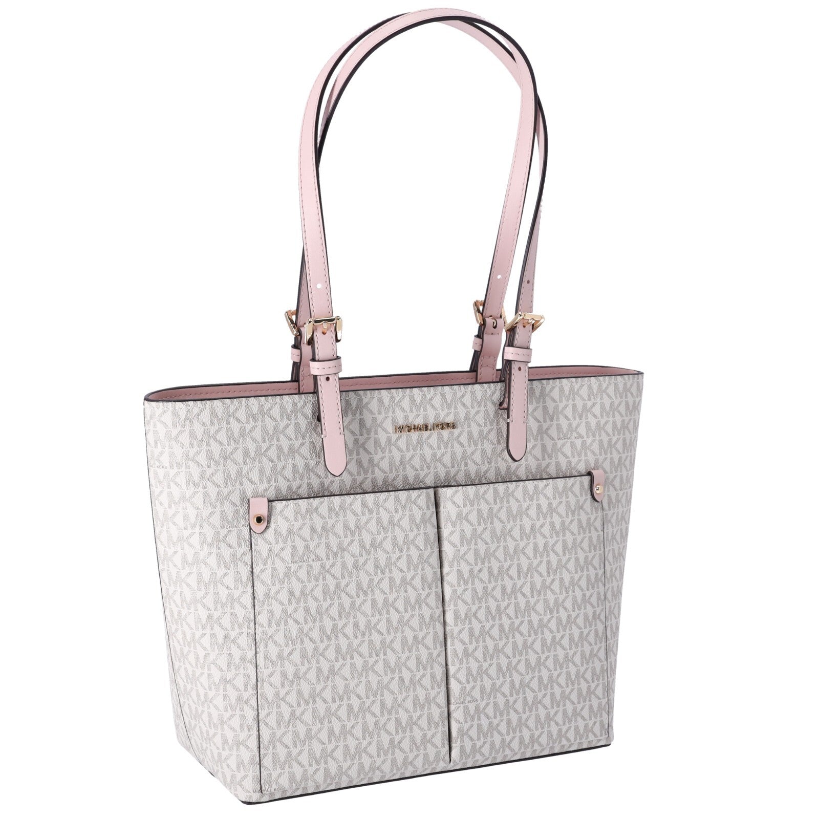 Michael Kors Jet Set Travel Medium Double Pocket Tote Vanilla MK Blush Pink